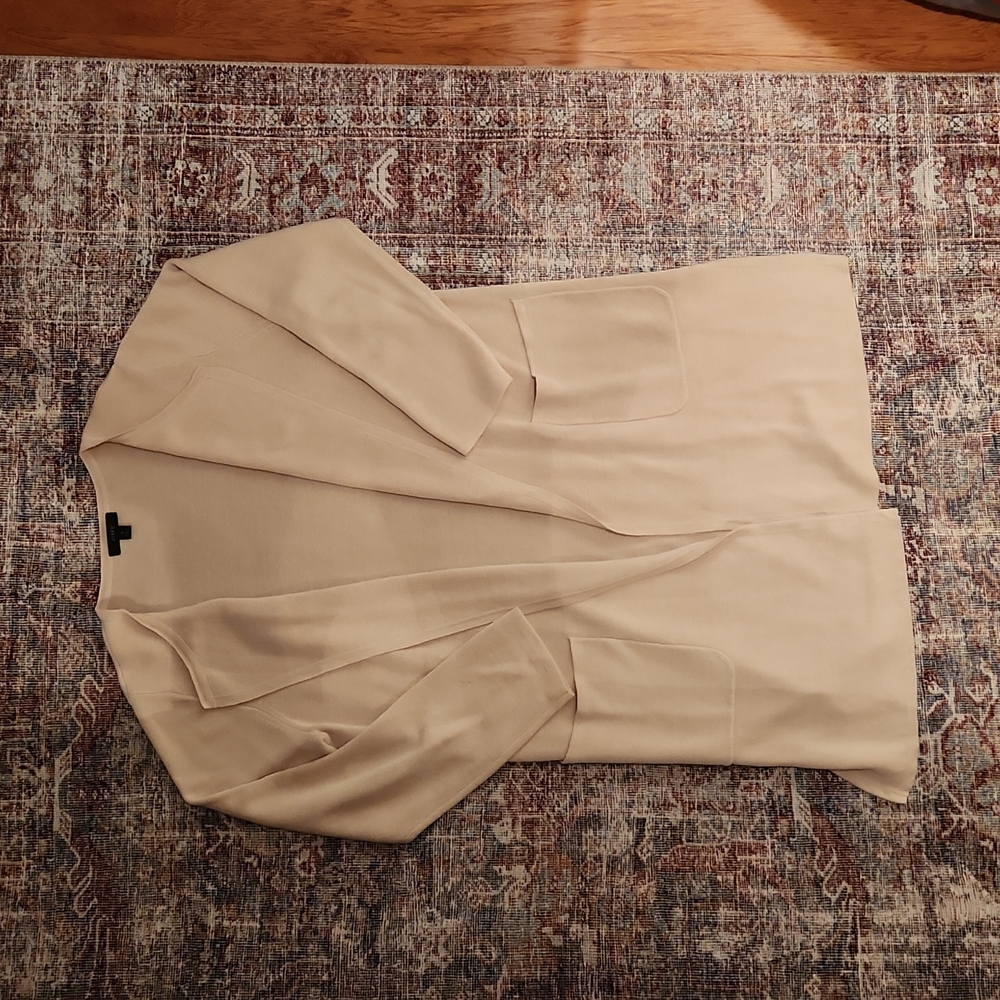 J Crew Collarless Longline Cardigan, Cream, Size Small